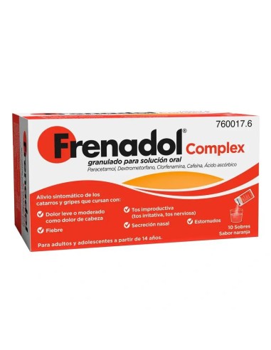 FRENADOL® Complex Antigripal, Alivio Sintomático de Gripes y Catarros, Adultos y Adolescentes, Vía Oral, 10 Sobres