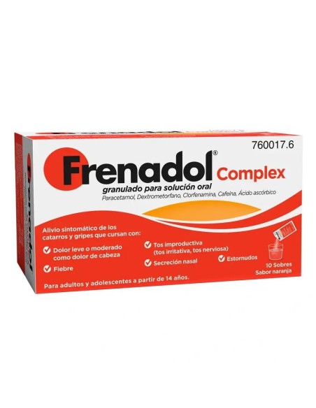 FRENADOL® Complex Antigripal, Alivio Sintomático de Gripes y Catarros, Adultos y Adolescentes, Vía Oral, 10 Sobres