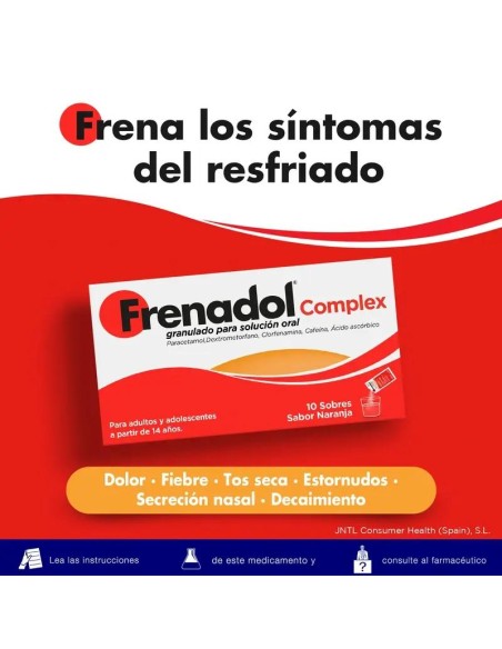 FRENADOL® Complex Antigripal, Alivio Sintomático de Gripes y Catarros, Adultos y Adolescentes, Vía Oral, 10 Sobres