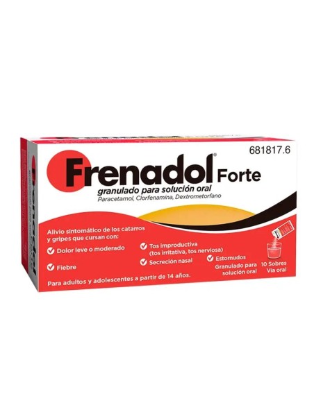 FRENADOL® Forte Antigripal, Alivio Sintomático de Gripes y Catarros, Adultos y Adolescentes, Vía Oral, 10 sobres