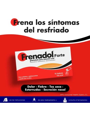 FRENADOL® Forte Antigripal, Alivio Sintomático de Gripes y Catarros, Adultos y Adolescentes, Vía Oral, 10 sobres