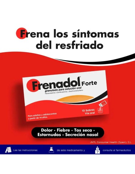 FRENADOL® Forte Antigripal, Alivio Sintomático de Gripes y Catarros, Adultos y Adolescentes, Vía Oral, 10 sobres