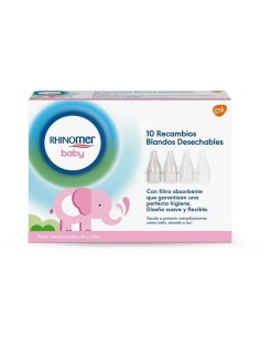 Rhinomer Baby Recambios Blandos Desechables con Filtro Absorbente Aspirador Nasal, 10 unidades 2