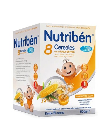 Nutribén Papilla 8 Cereales Miel con Leche, 600 gr